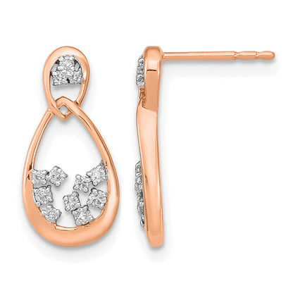 14K Roségold polierte echte Diamant-Doppel-Tropfen-Ohrstecker