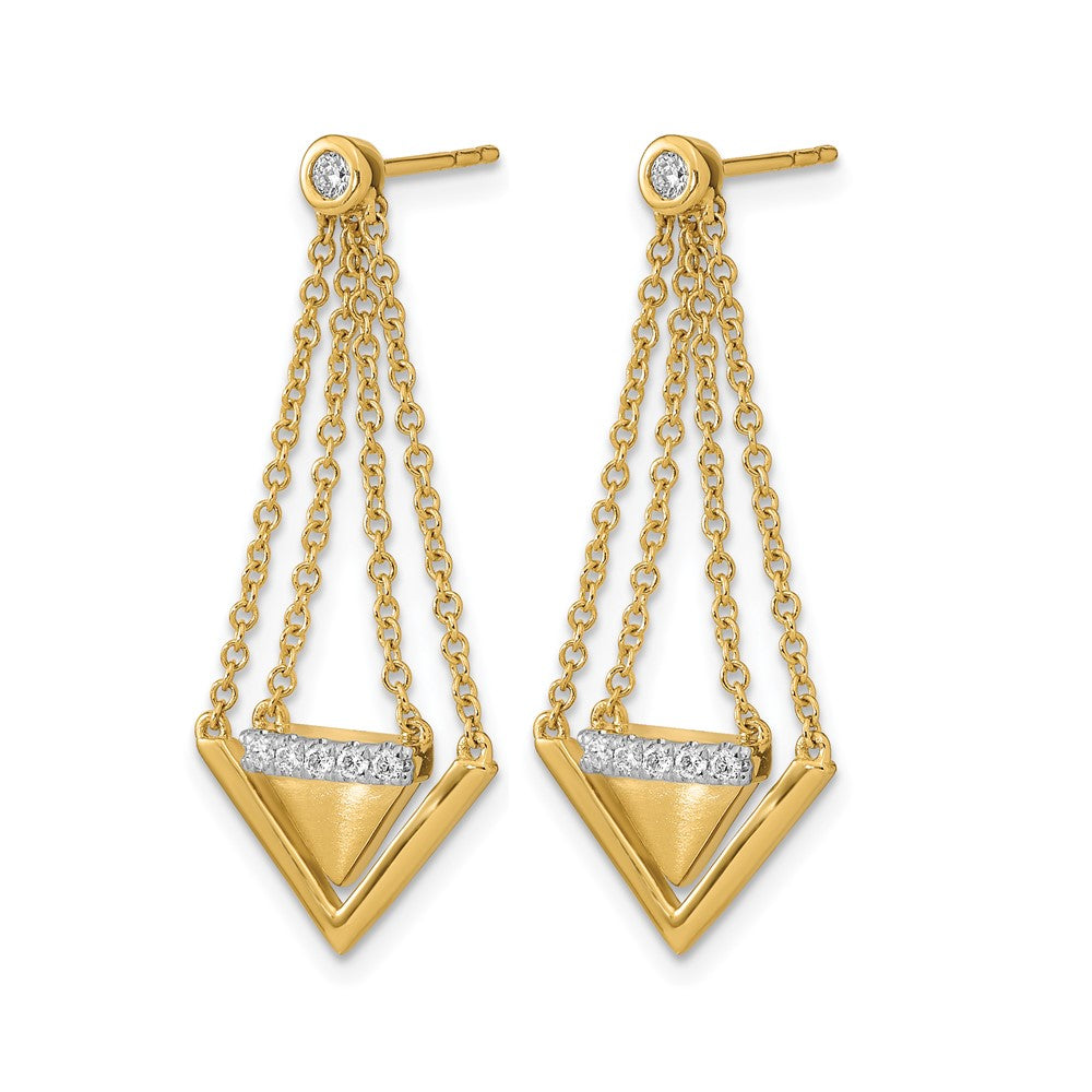 14K Gelbgold Ohrhänger mit satinierten/polierten echten Diamanten, Dreieck-Kette, mit Stecker