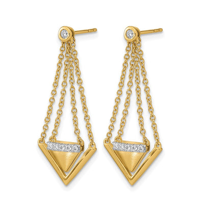 14K Gelbgold Ohrhänger mit satinierten/polierten echten Diamanten, Dreieck-Kette, mit Stecker