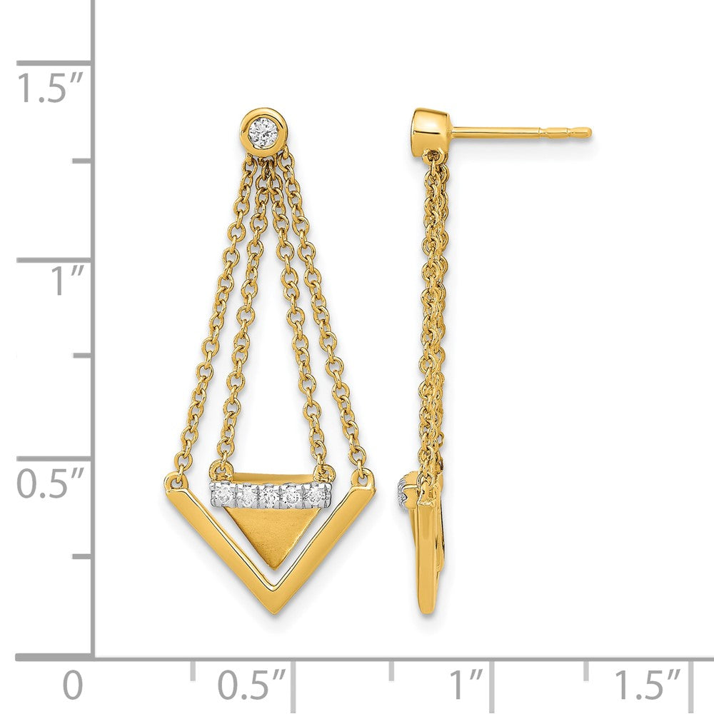 14K Gelbgold Ohrhänger mit satinierten/polierten echten Diamanten, Dreieck-Kette, mit Stecker