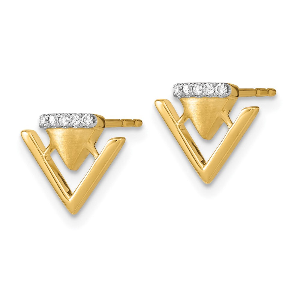 14K Gelbgold Satinierte und Polierte Echte Diamant-Doppeldreieck-Ohrstecker