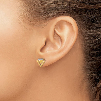 14K Gelbgold Satinierte und Polierte Echte Diamant-Doppeldreieck-Ohrstecker