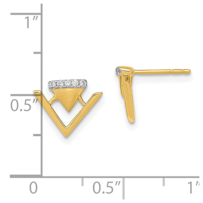 14K Gelbgold Satinierte und Polierte Echte Diamant-Doppeldreieck-Ohrstecker