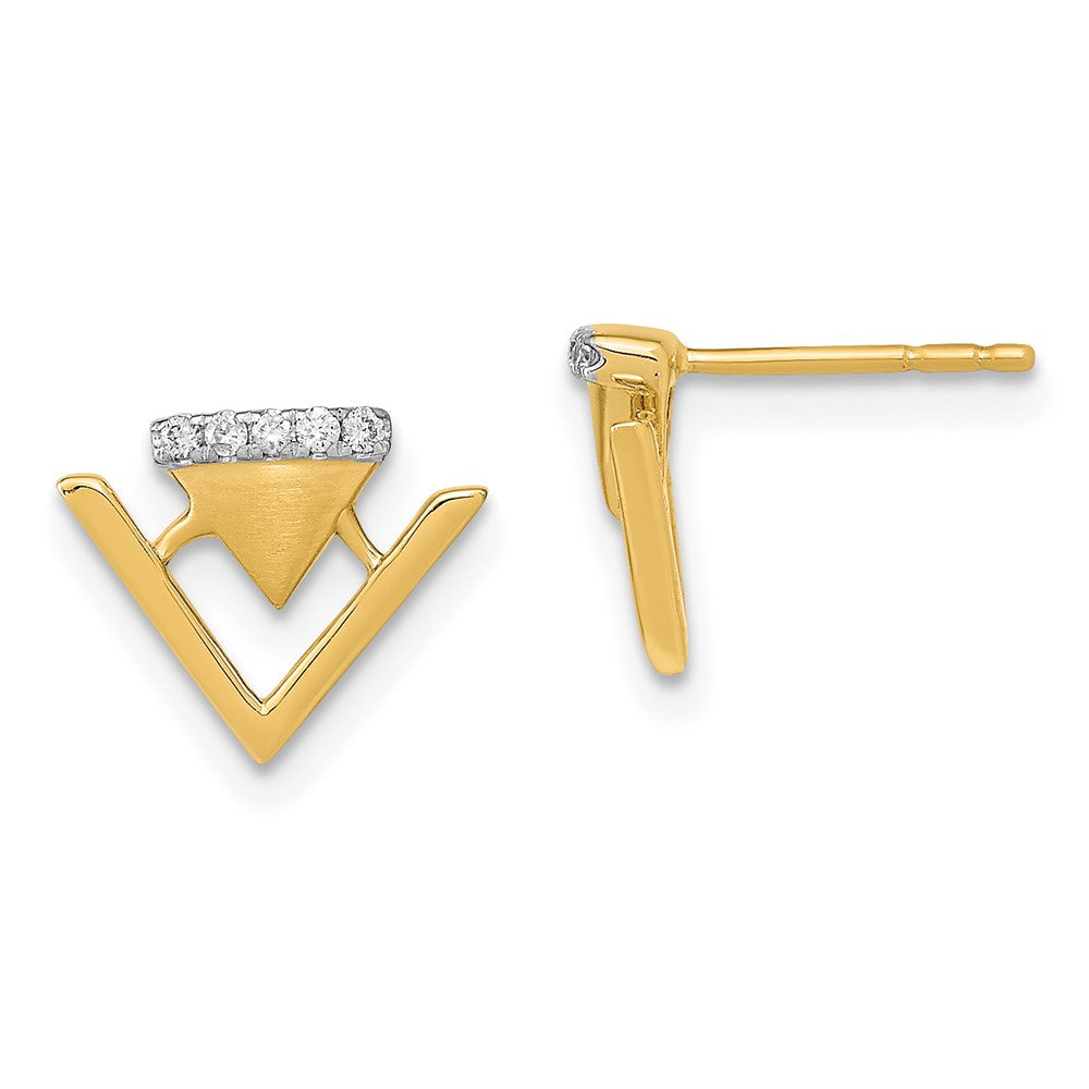 14K Gelbgold Satinierte und Polierte Echte Diamant-Doppeldreieck-Ohrstecker
