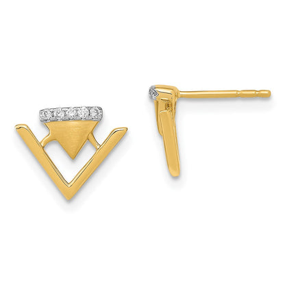 14K Gelbgold Satinierte und Polierte Echte Diamant-Doppeldreieck-Ohrstecker