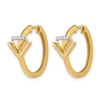 14K Gelbgold Satiniert/Poliert Echte Diamant-Dreieck-Creolen mit Scharnier