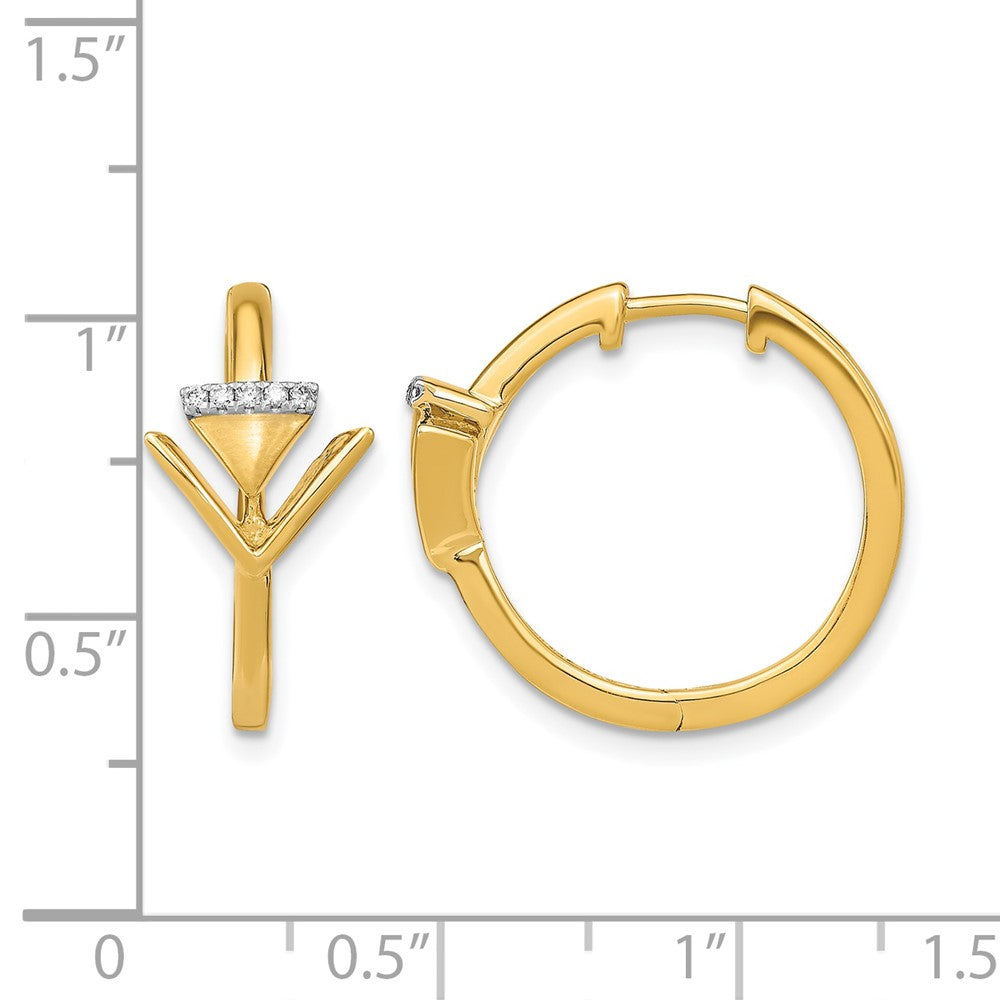 14K Gelbgold Satiniert/Poliert Echte Diamant-Dreieck-Creolen mit Scharnier