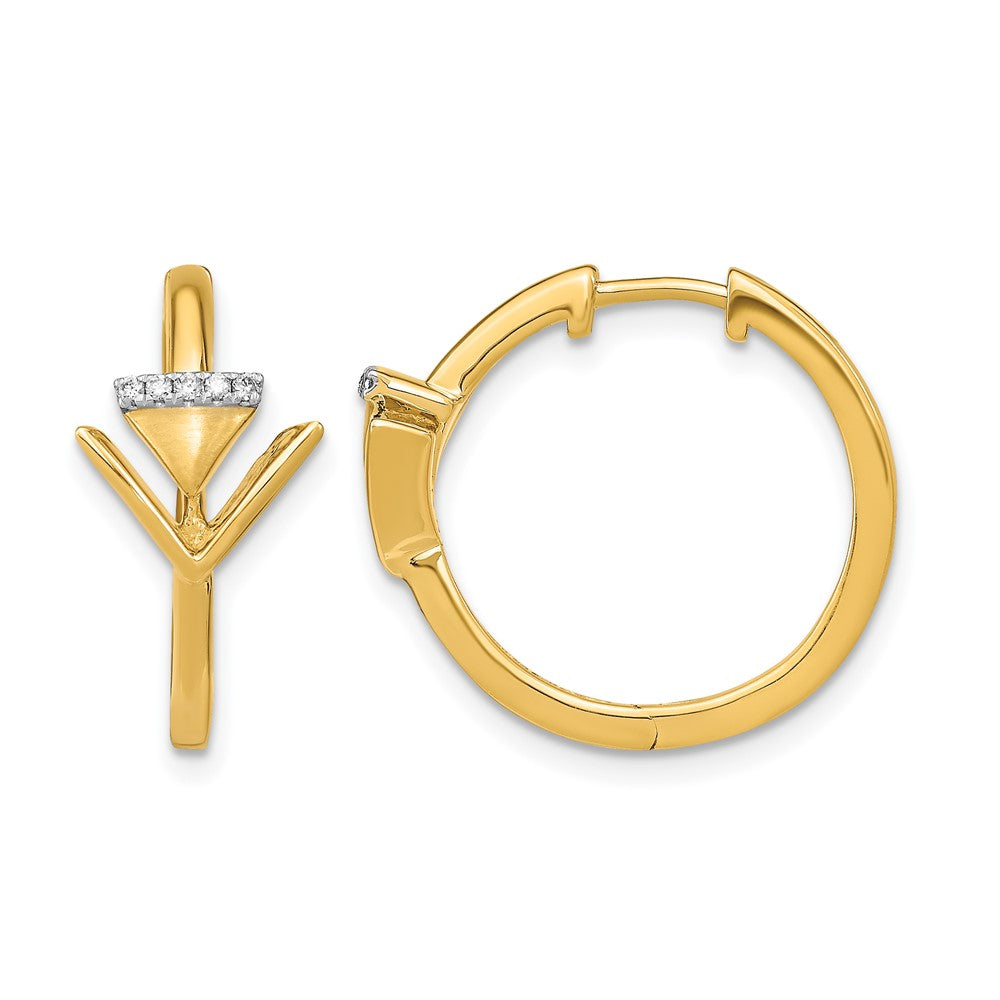 14K Gelbgold Satiniert/Poliert Echte Diamant-Dreieck-Creolen mit Scharnier