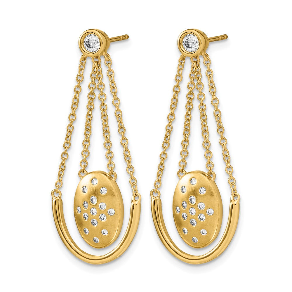 14K Gold Ohrhänger mit Kette, oval, satiniert/poliert, mit echten Diamanten