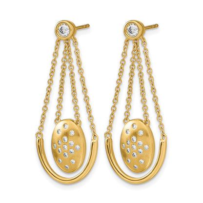 14K Gold Ohrhänger mit Kette, oval, satiniert/poliert, mit echten Diamanten