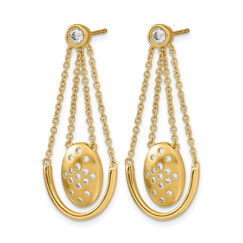 14K Gold Ohrhänger mit Kette, oval, satiniert/poliert, mit echten Diamanten