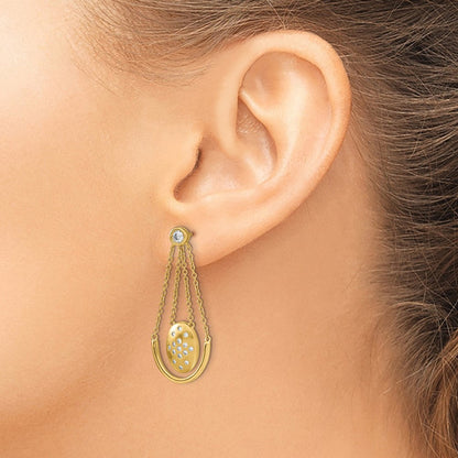 14K Gold Ohrhänger mit Kette, oval, satiniert/poliert, mit echten Diamanten