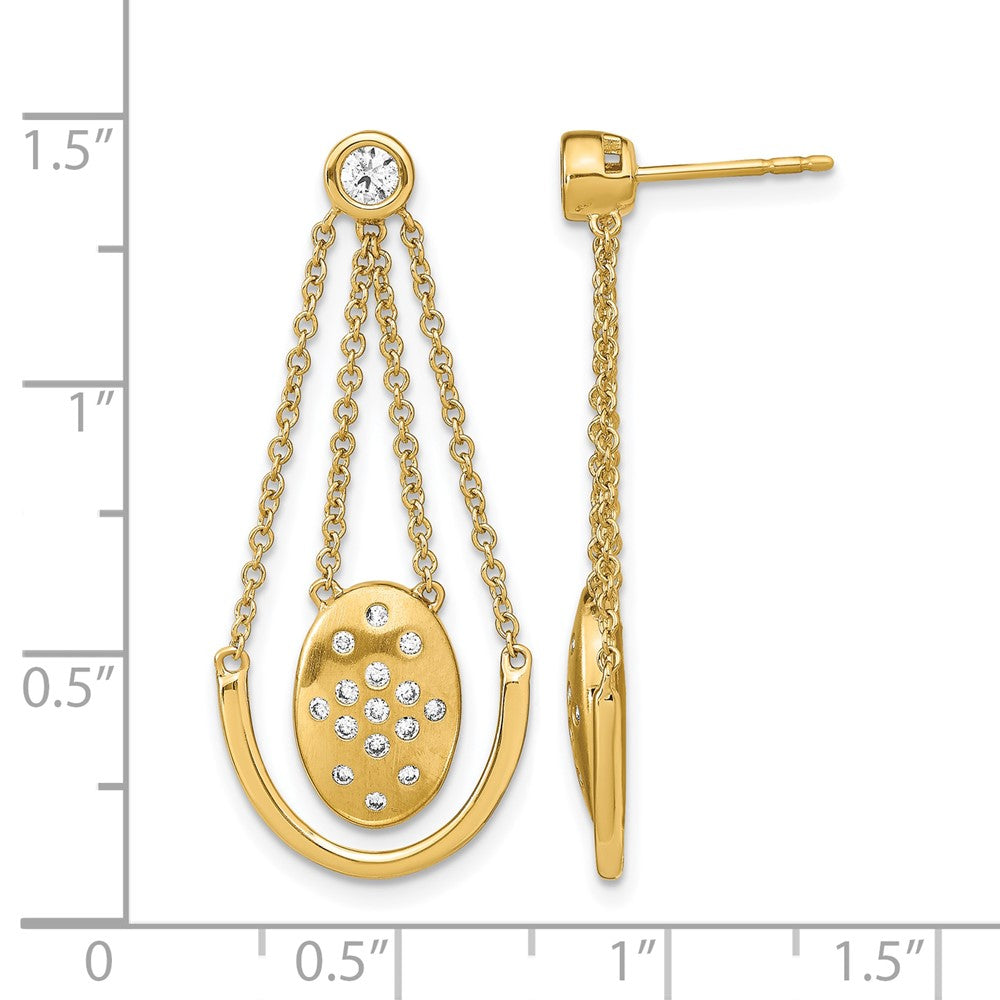 14K Gold Ohrhänger mit Kette, oval, satiniert/poliert, mit echten Diamanten