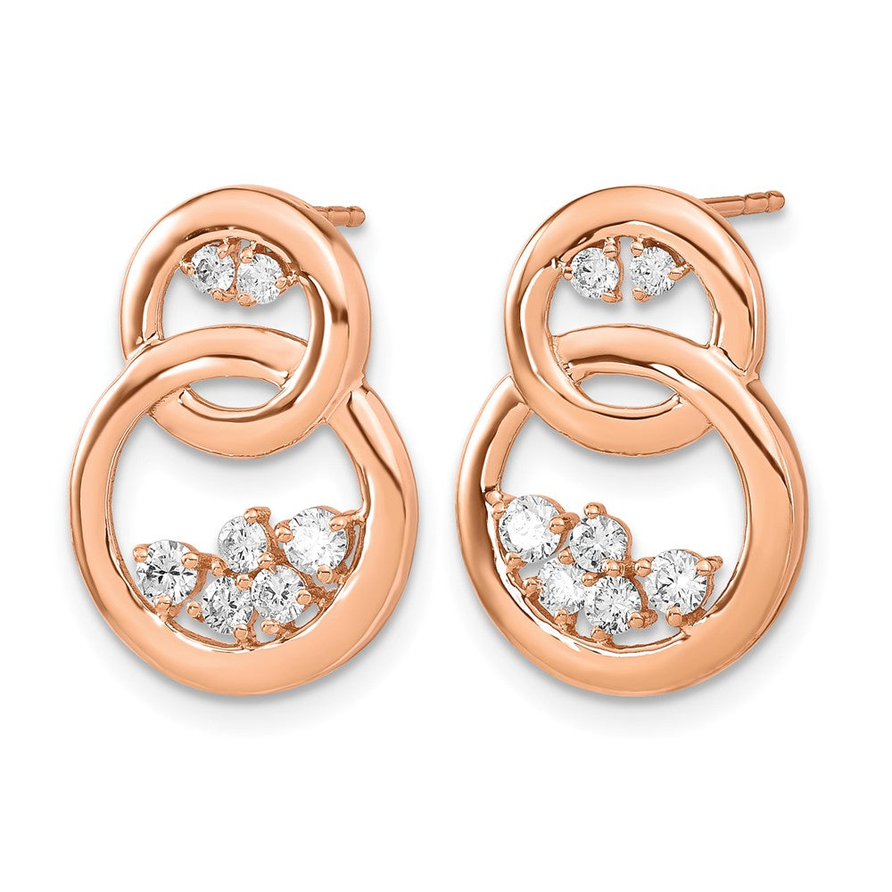 14K Roségold Ohrstecker mit polierten doppelten Kreisen und echten Diamanten