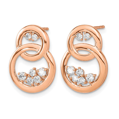 14K Roségold Ohrstecker mit polierten doppelten Kreisen und echten Diamanten