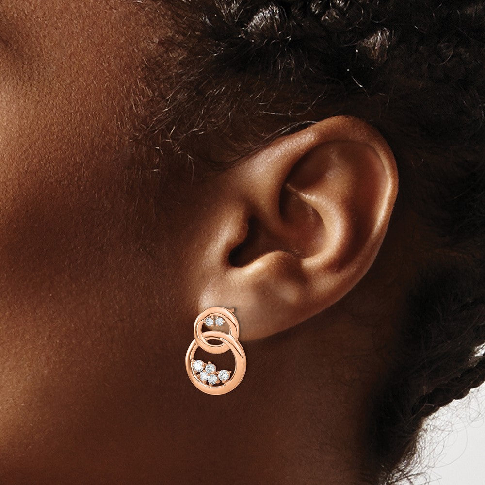 14K Roségold Ohrstecker mit polierten doppelten Kreisen und echten Diamanten