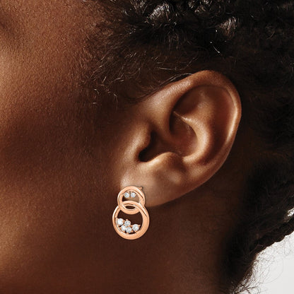 14K Roségold Ohrstecker mit polierten doppelten Kreisen und echten Diamanten