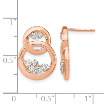 14K Roségold Ohrstecker mit polierten doppelten Kreisen und echten Diamanten