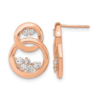 14K Roségold Ohrstecker mit polierten doppelten Kreisen und echten Diamanten
