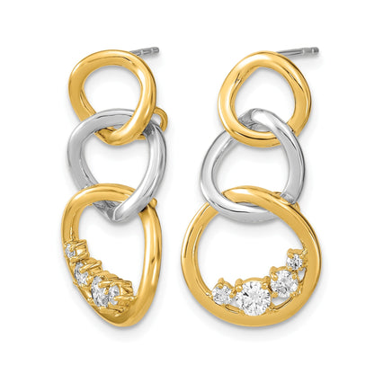 14K Gelbgold Zweifarbige Polierte Echtdiamant-Dreifachkreis-Ohrstecker