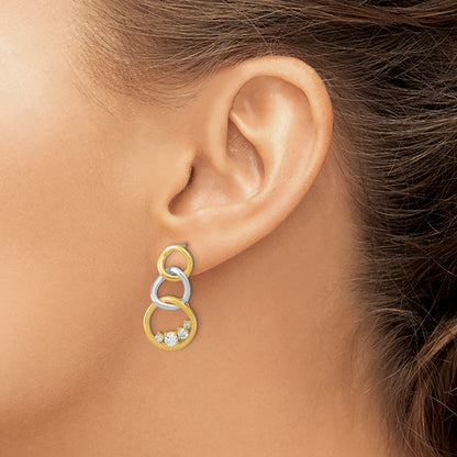 14K Gelbgold Zweifarbige Polierte Echtdiamant-Dreifachkreis-Ohrstecker