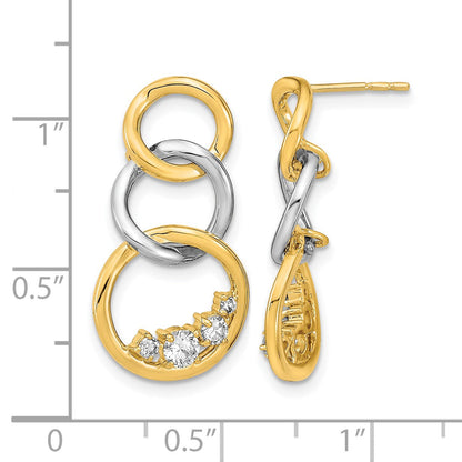 14K Gelbgold Zweifarbige Polierte Echtdiamant-Dreifachkreis-Ohrstecker