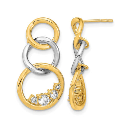 14K Gelbgold Zweifarbige Polierte Echtdiamant-Dreifachkreis-Ohrstecker