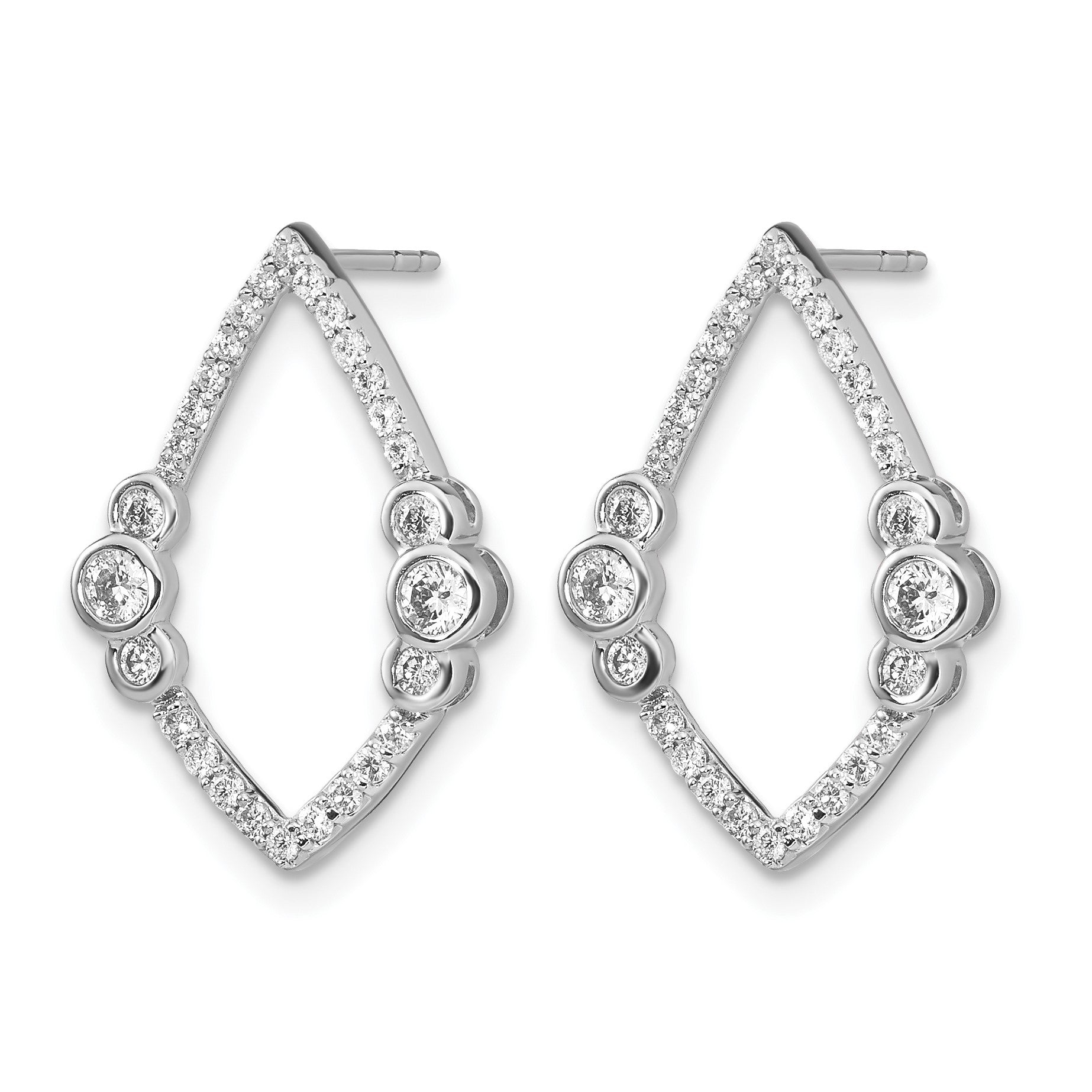 14K Weißgold Ohrstecker mit Diamanten, poliert, Tropfenform, Lünette gefasst
