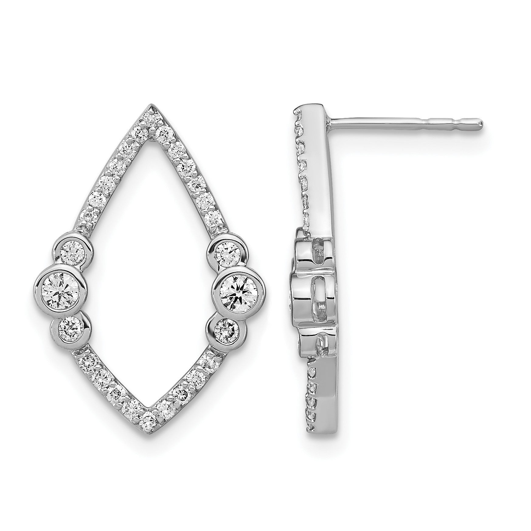 14K Weißgold Ohrstecker mit Diamanten, poliert, Tropfenform, Lünette gefasst