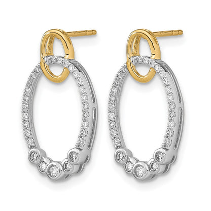 14K Gelbgold Zweifarbig Poliert Echte Diamant-Ovale Ohrstecker