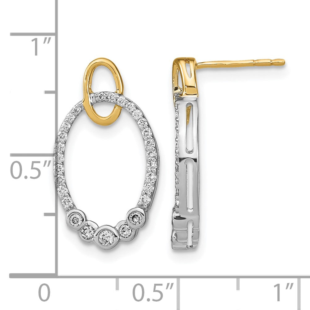 14K Gelbgold Zweifarbig Poliert Echte Diamant-Ovale Ohrstecker