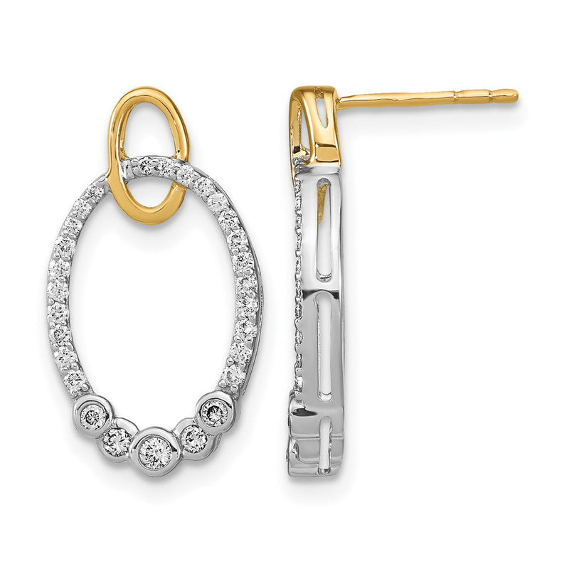 14K Gelbgold Zweifarbig Poliert Echte Diamant-Ovale Ohrstecker