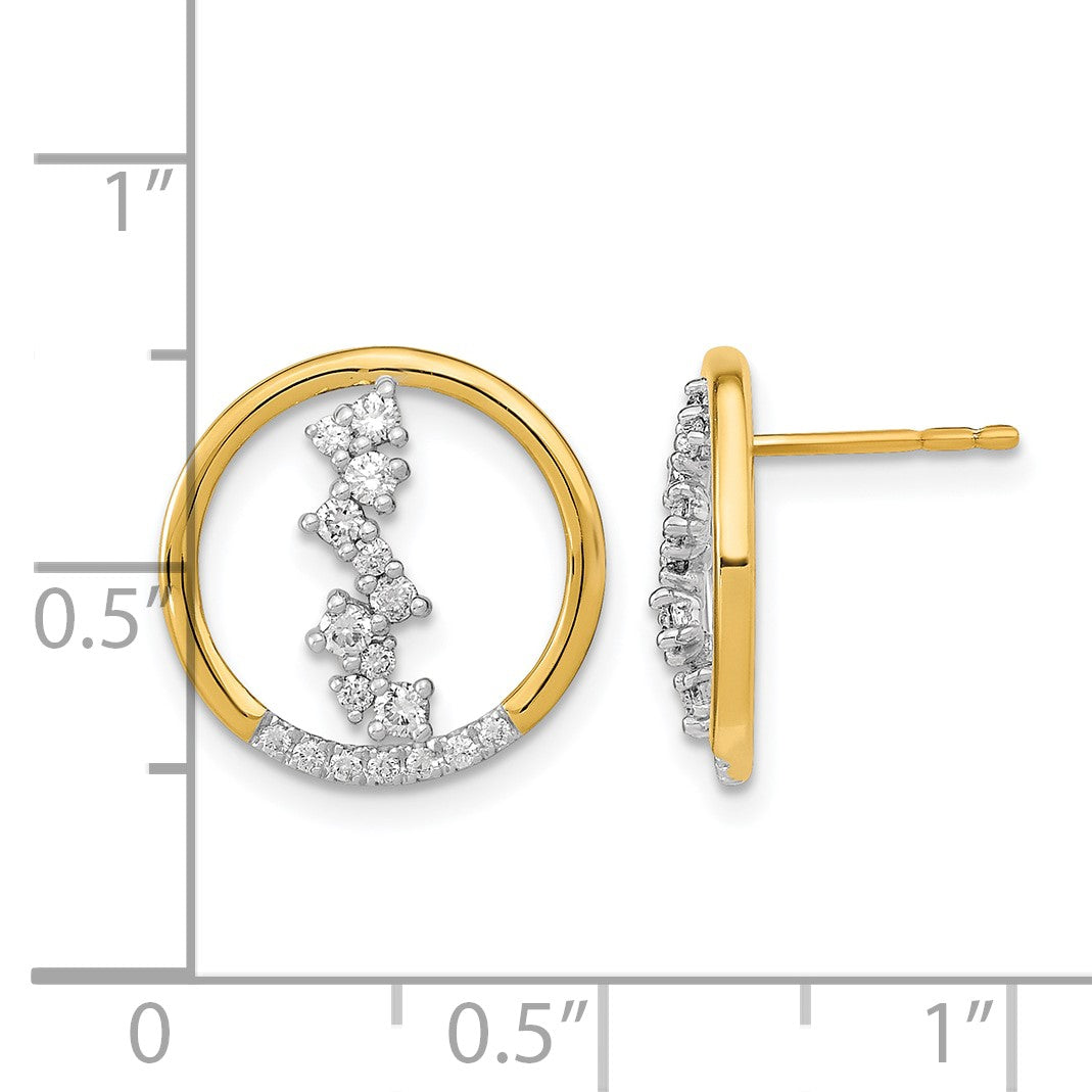 14K Gelbgold Polierte Echte Diamant-Kreis-Ohrhänger mit Steckverschluss