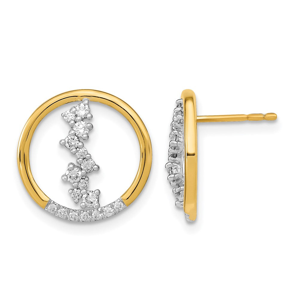 14K Gelbgold Polierte Echte Diamant-Kreis-Ohrhänger mit Steckverschluss