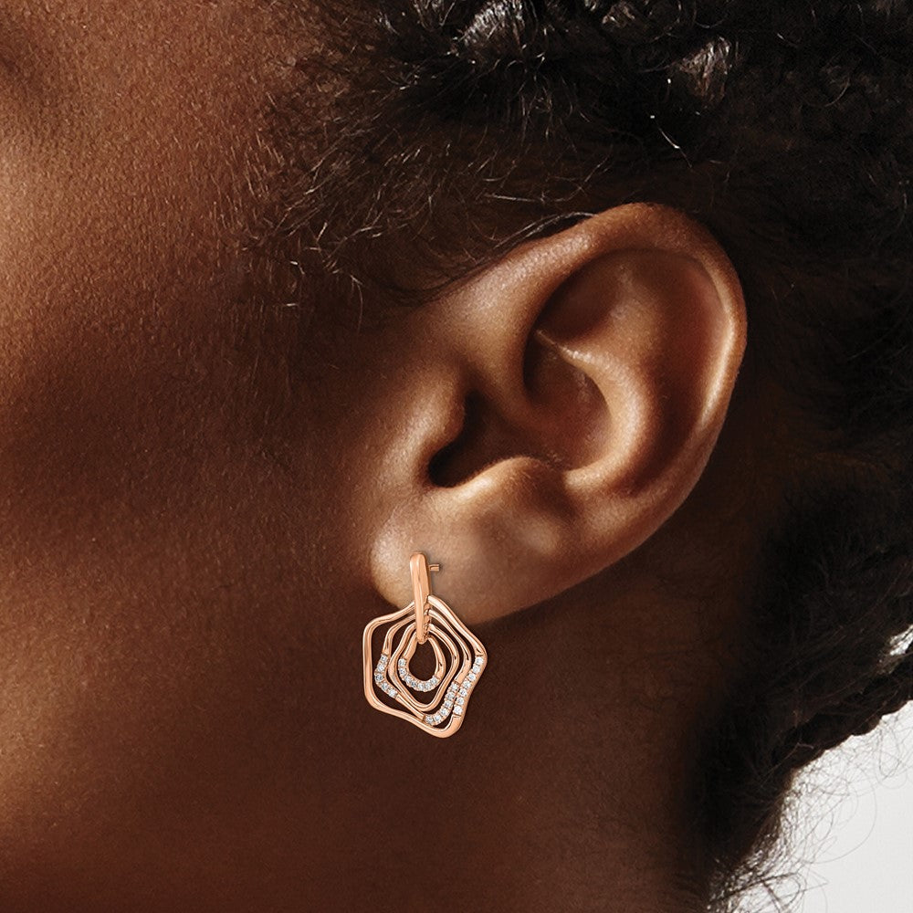 14K Roségold Polierte Echte Diamant-Ohrstecker mit Schnörkel-Design