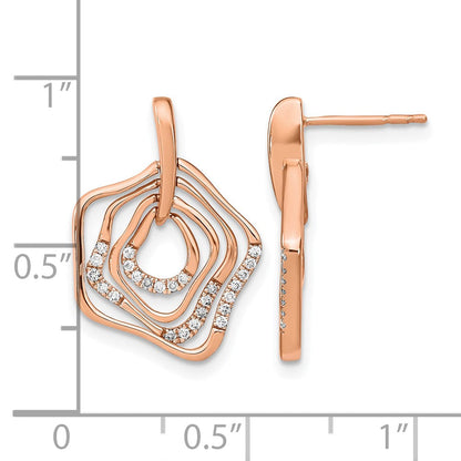 14K Roségold Polierte Echte Diamant-Ohrstecker mit Schnörkel-Design