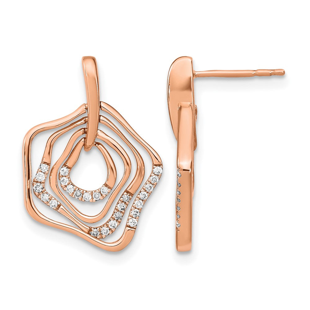 14K Roségold Polierte Echte Diamant-Ohrstecker mit Schnörkel-Design
