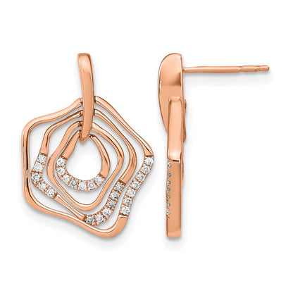 14K Roségold Polierte Echte Diamant-Ohrstecker mit Schnörkel-Design