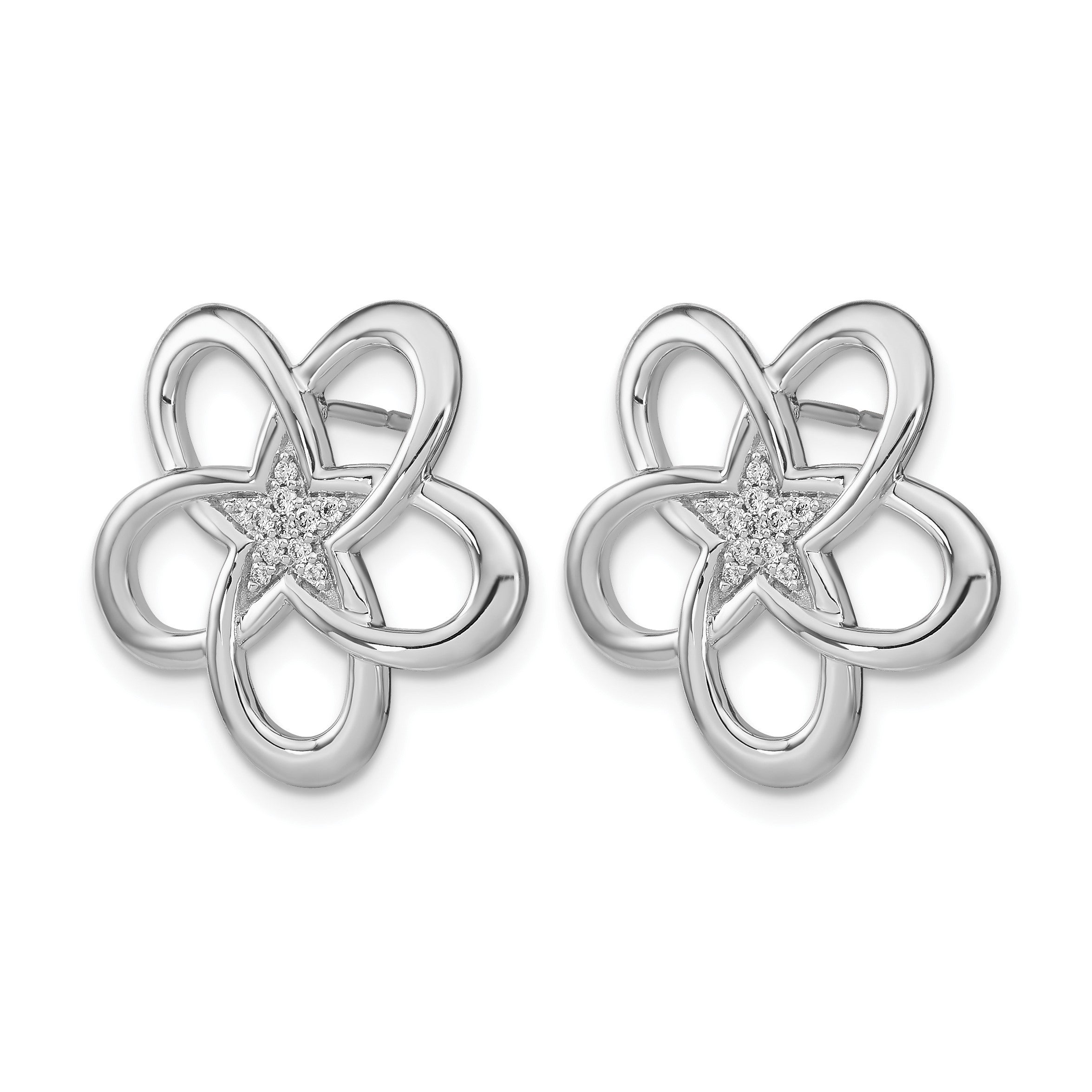14K Weißgold Polierte Echte Diamant-Blume Ohrstecker