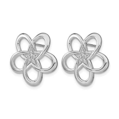 14K Weißgold Polierte Echte Diamant-Blume Ohrstecker