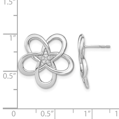 14K Weißgold Polierte Echte Diamant-Blume Ohrstecker