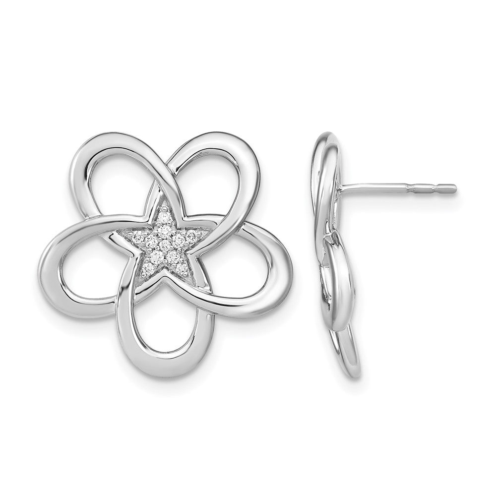 14K Weißgold Polierte Echte Diamant-Blume Ohrstecker