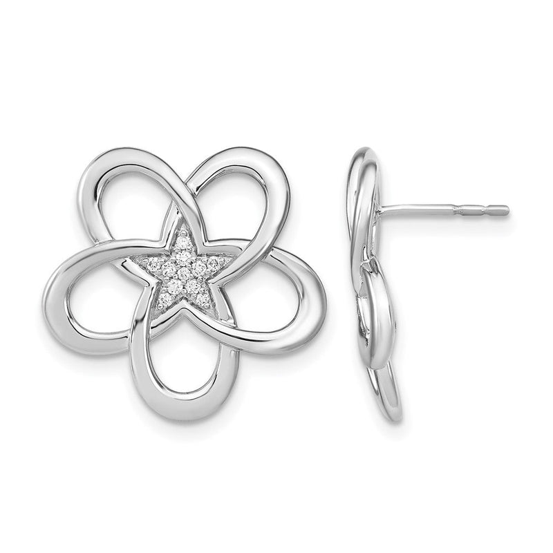 14K Weißgold Polierte Echte Diamant-Blume Ohrstecker