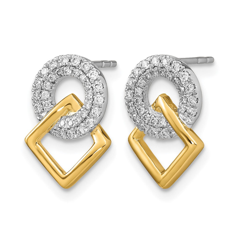 14K Gelbgold Zweifarbig Poliert Echte Diamant Kreis- und Quadrat-Ohrstecker