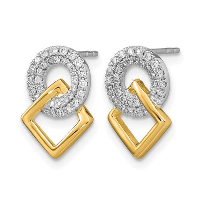 14K Gelbgold Zweifarbig Poliert Echte Diamant Kreis- und Quadrat-Ohrstecker