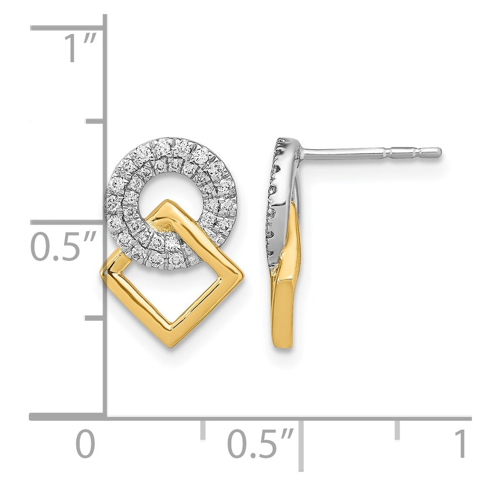 14K Gelbgold Zweifarbig Poliert Echte Diamant Kreis- und Quadrat-Ohrstecker