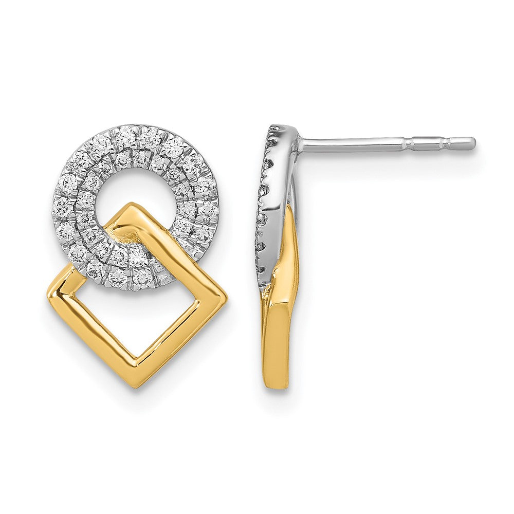 14K Gelbgold Zweifarbig Poliert Echte Diamant Kreis- und Quadrat-Ohrstecker