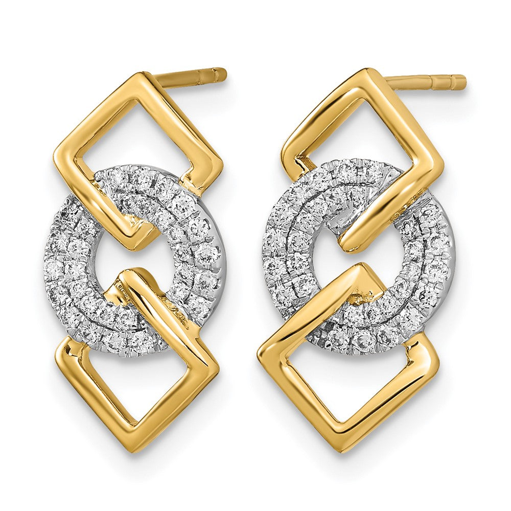 14K Gelbgold Zweifarbig Polierte Echte Diamant Kreis- und 2 Quadrat-Ohrstecker