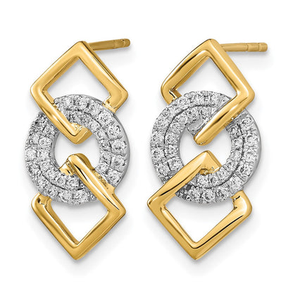 14K Gelbgold Zweifarbig Polierte Echte Diamant Kreis- und 2 Quadrat-Ohrstecker