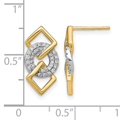 14K Gelbgold Zweifarbig Polierte Echte Diamant Kreis- und 2 Quadrat-Ohrstecker